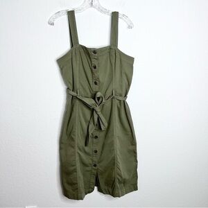 Gap Dress Women Medium Olive Green Apron Button Front Belted Sleeveless B7